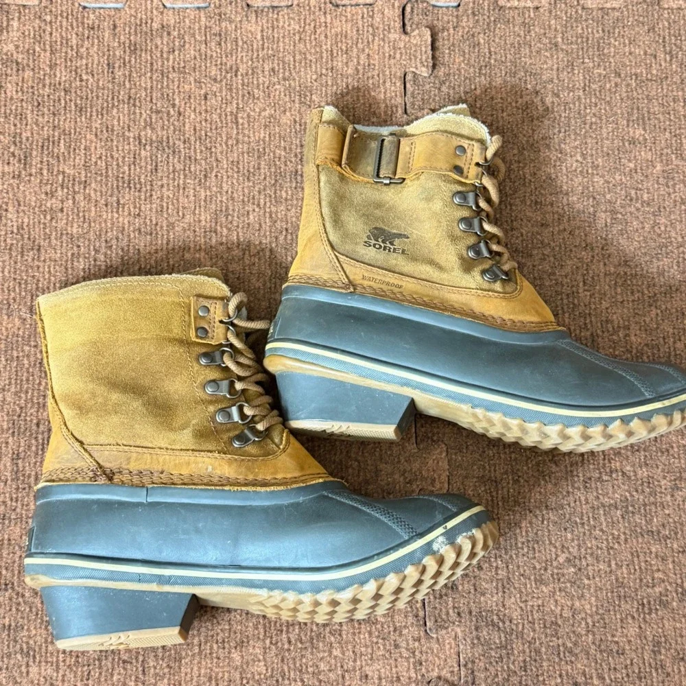 Sorel Slimpack Riding Tall Waterproof Leather Winter Boots Brown Grey NL2125‎  9